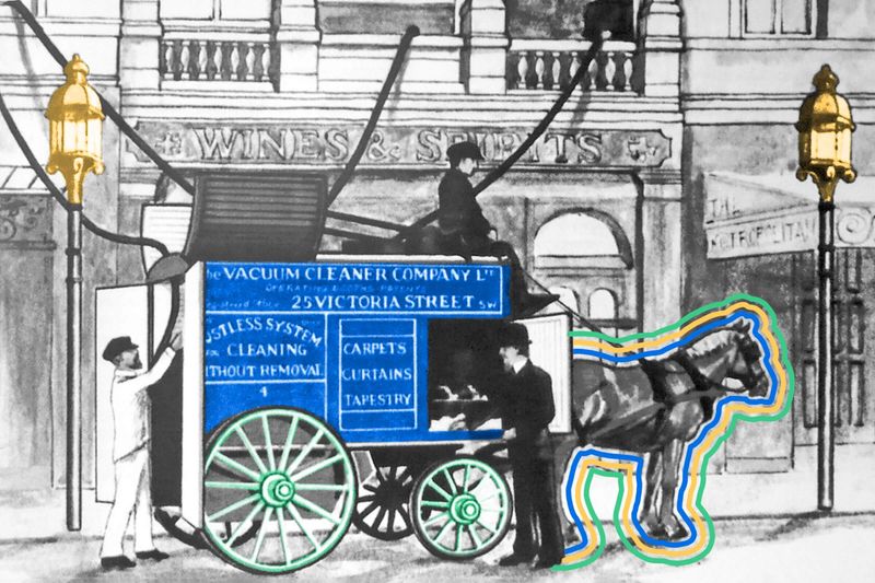 The earliest vacuum cleaners were horse-drawn.