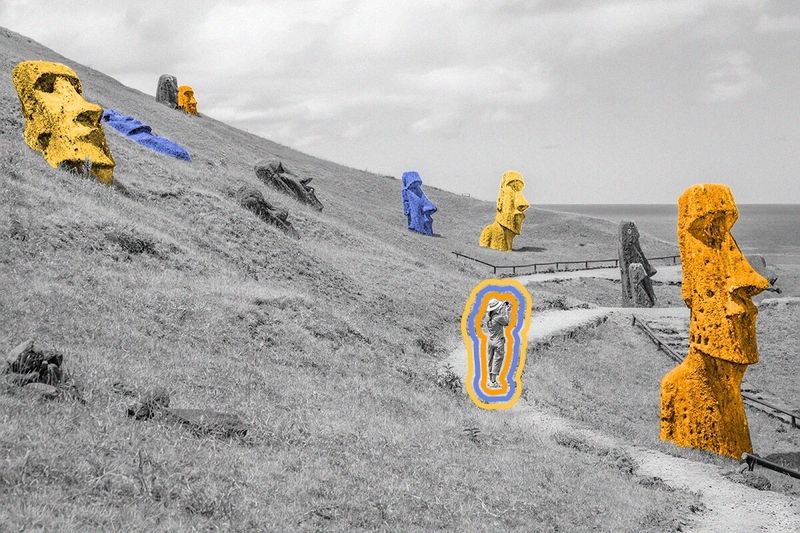 The Easter Island heads have bodies.