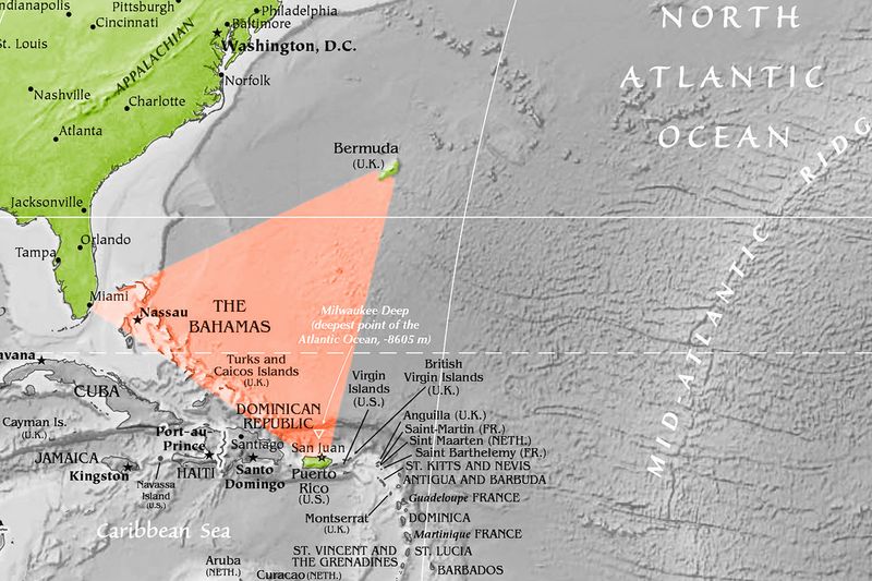 The Bermuda Triangle marked out on a map