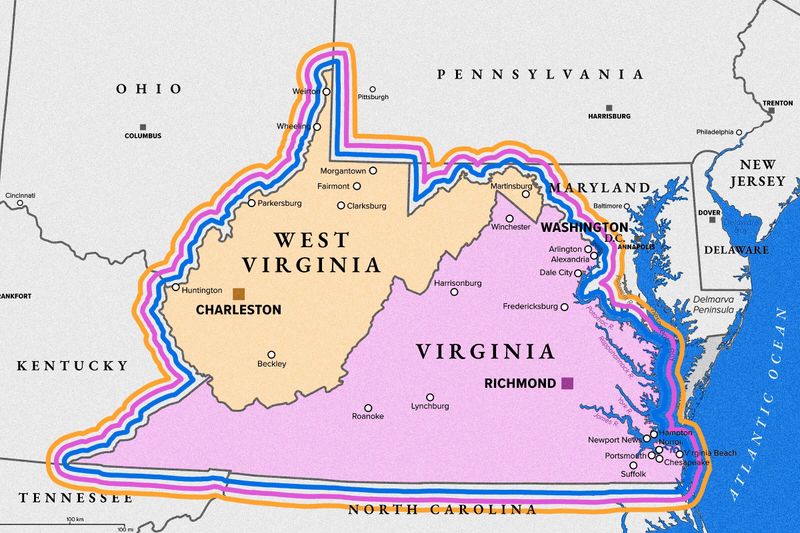 Virginia stretches farther west than West Virginia.