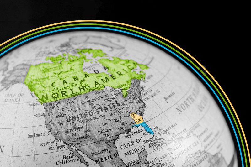 Vintage-style globe showing North America